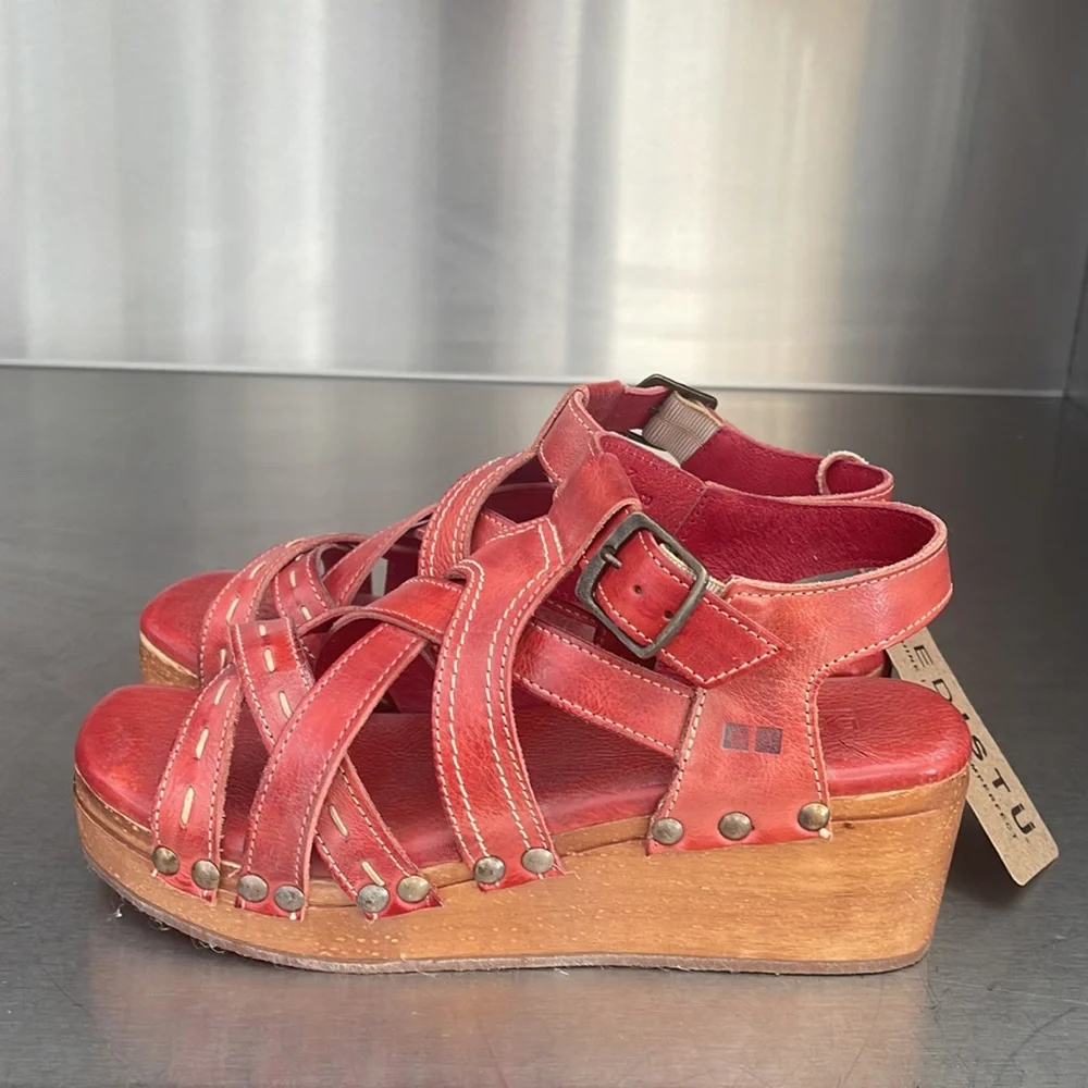 Bed Stu “Shirley” strawberry red leather platform sandals. New in original box! - Picture 4 of 7